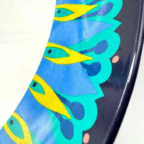 World Market Melamine Dinner Plates 11" Set of 4 Peacock Design Blue Green - Picture 5 of 5